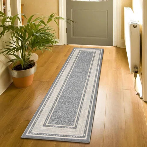 Ottohome Non-Slip Bordered Area Rug For Living Room, Hallway, Entryway Rug, Gray