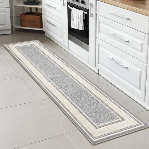 Ottohome Non-Slip Bordered Area Rug For Living Room, Hallway, Entryway Rug, Gray