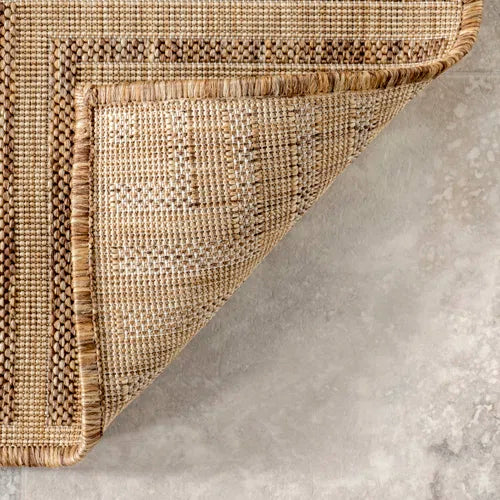 Alegre Bordered Power Loomed Tan Indoor/Outdoor Rug