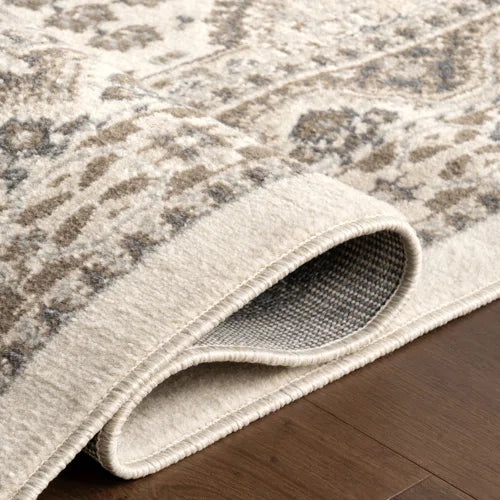 Holden Traditional Tiled Power Loom Performance Beige/Cream Rug