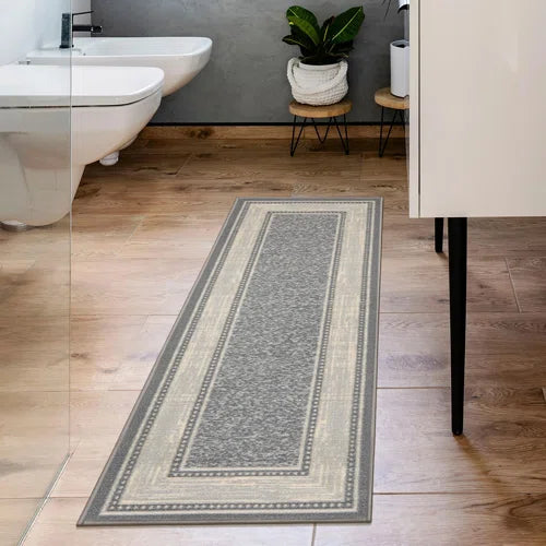 Ottohome Non-Slip Bordered Area Rug For Living Room, Hallway, Entryway Rug, Gray