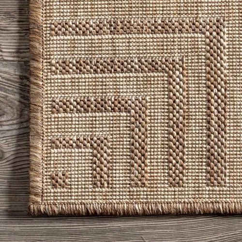Alegre Bordered Power Loomed Tan Indoor/Outdoor Rug