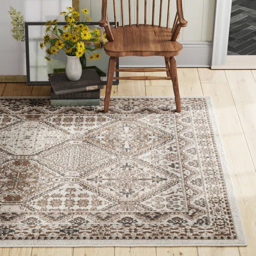 Holden Traditional Tiled Power Loom Performance Beige/Cream Rug