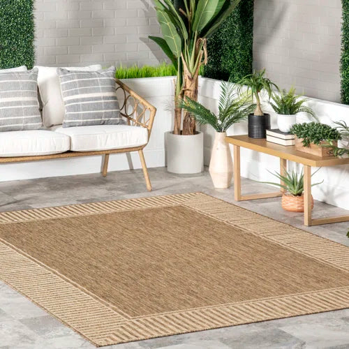 Alegre Bordered Power Loomed Tan Indoor/Outdoor Rug