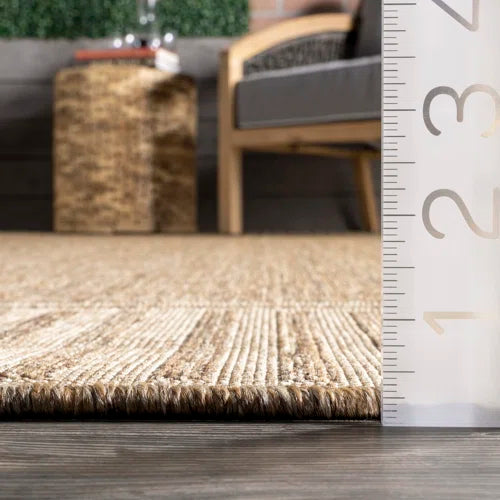 Alegre Bordered Power Loomed Tan Indoor/Outdoor Rug