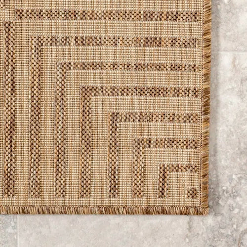 Alegre Bordered Power Loomed Tan Indoor/Outdoor Rug