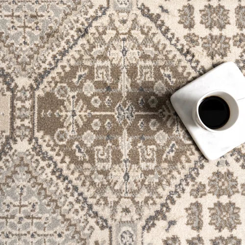 Holden Traditional Tiled Power Loom Performance Beige/Cream Rug