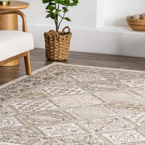 Holden Traditional Tiled Power Loom Performance Beige/Cream Rug